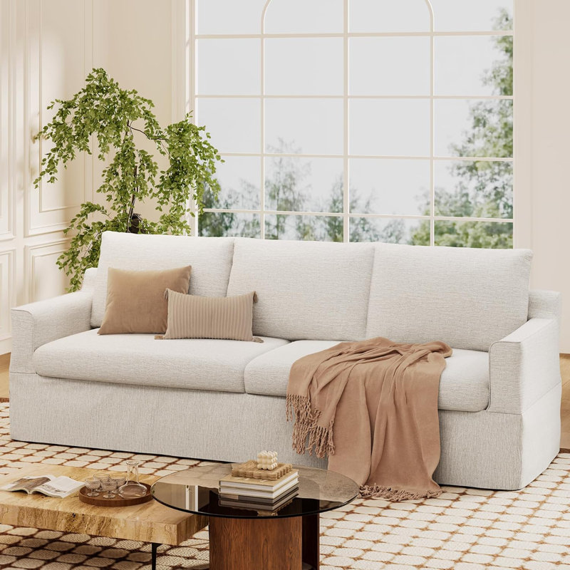 Sofa Couch 3 Seater Sofa Couch With Extra Deep Seats Cotton Linen Fabric Loveseat Sofas For Living Room Dorm Office Apartment White